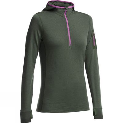 Icebreaker Terra Hosszú Ujjú Half Zip Hood - Női Fleece - Zöld (Magyarország KEX659820)